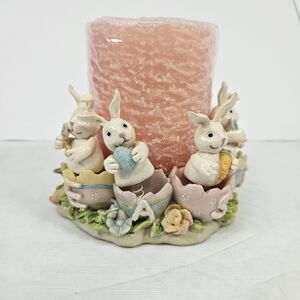 Easter pillar circle candle holder bunnies chicks floral resin sealed 4x3 candle